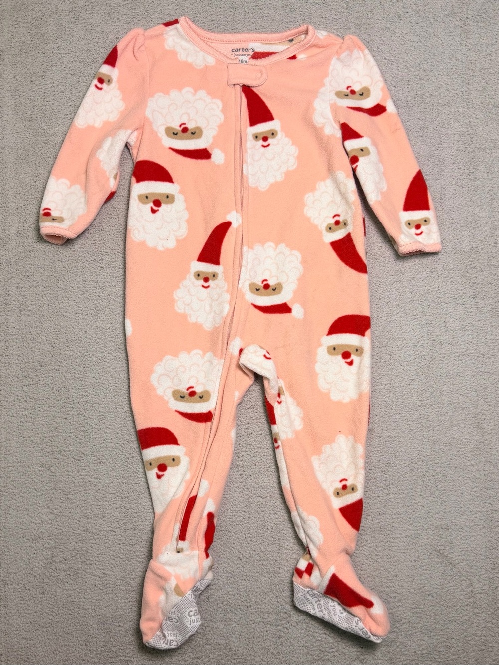Carter’s 18 Month Baby Girl Santa Clause Fleece Footed Pajamas One Peice